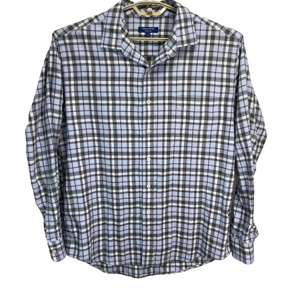 Cole Haan Grand OS Plaid Flannel Shirt Mens XL Blue Career Long Sleeve Button
